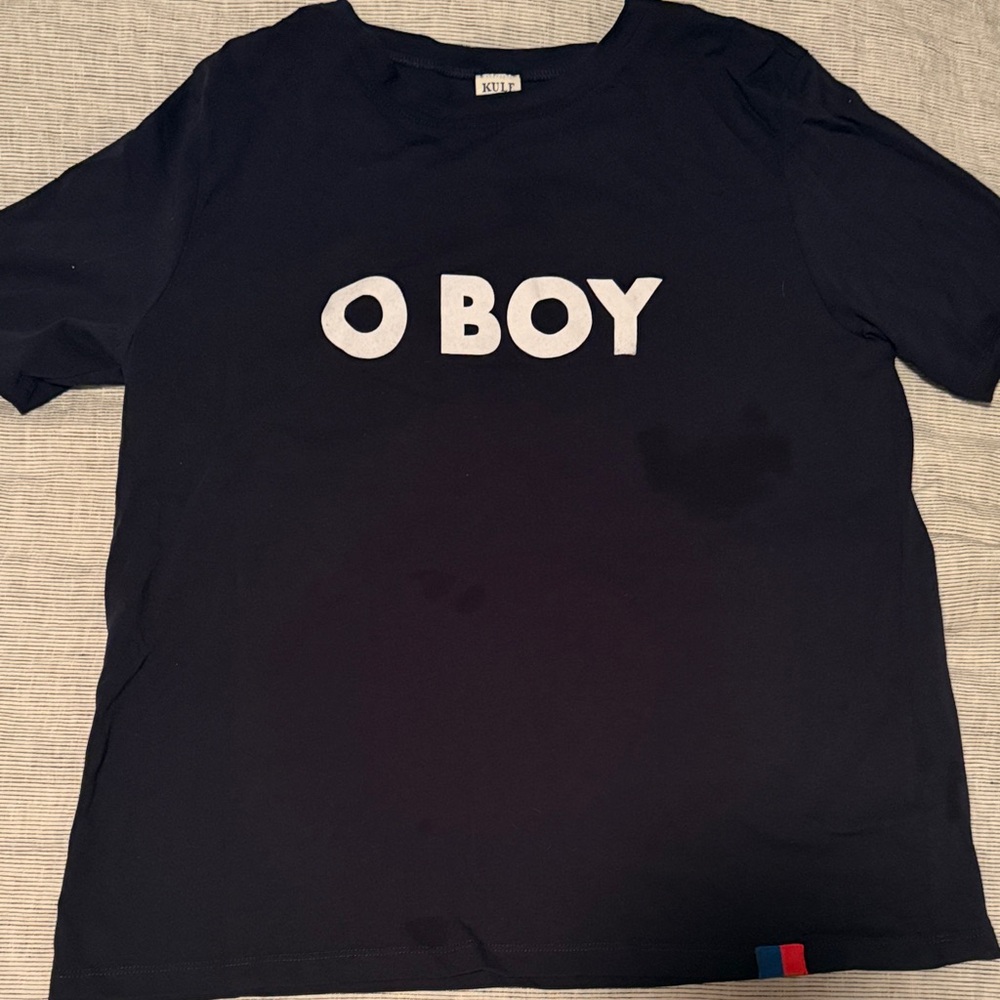 Kule Tee with White "O BOY" Graphic worn once